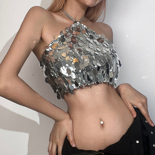 Women'S Fashion Halter Backless Sequined Vest